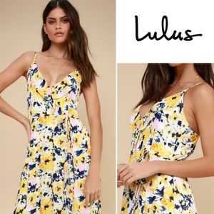 Lulus Berryessa Yellow Floral Print Maxi Dress